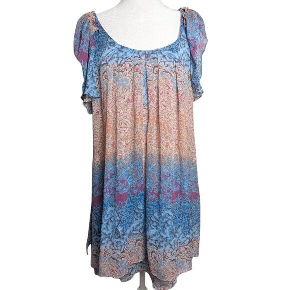 DVF Diane Von Furstenberg Silk Multi Floral Ombre Flutter Sleeve Mini Dress 6 - Picture 2 of 9